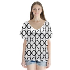 Black Pattern Halftone Wallpaper V-neck Flutter Sleeve Top by Pakrebo