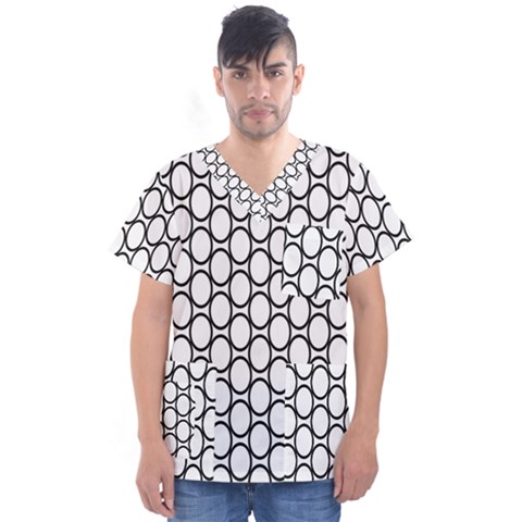 Black Pattern Halftone Wallpaper Men s V-neck Scrub Top by Pakrebo