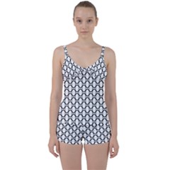 Black Pattern Halftone Wallpaper Tie Front Two Piece Tankini by Pakrebo