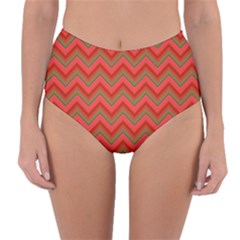 Background Retro Red Zigzag Reversible High-waist Bikini Bottoms by Pakrebo