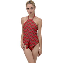 Background Retro Red Zigzag Go With The Flow One Piece Swimsuit by Pakrebo