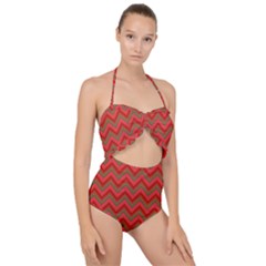 Background Retro Red Zigzag Scallop Top Cut Out Swimsuit by Pakrebo