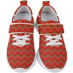 Background Retro Red Zigzag Kids  Velcro Strap Shoes