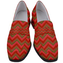 Background Retro Red Zigzag Women s Chunky Heel Loafers