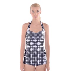 Pattern Vector Halftone Wallpaper Boyleg Halter Swimsuit  by Pakrebo