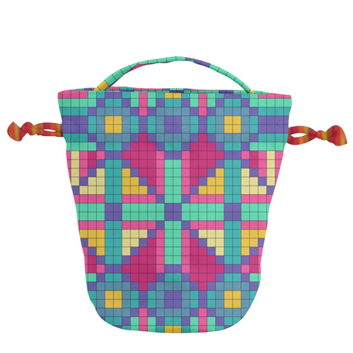 Checkerboard Squares Abstract Drawstring Bucket Bag