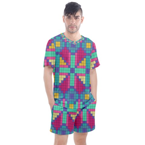 Checkerboard Squares Abstract Men s Mesh Tee And Shorts Set by Pakrebo