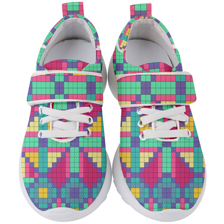 Checkerboard Squares Abstract Kids  Velcro Strap Shoes