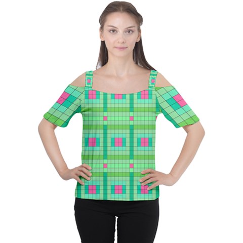 Checkerboard Squares Abstract Cutout Shoulder Tee by Pakrebo