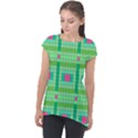 Checkerboard Squares Abstract Cap Sleeve High Low Top View1