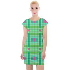 Checkerboard Squares Abstract Cap Sleeve Bodycon Dress