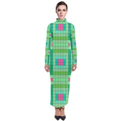 Checkerboard Squares Abstract Turtleneck Maxi Dress