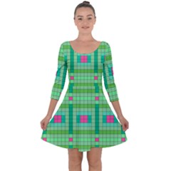 Checkerboard Squares Abstract Quarter Sleeve Skater Dress