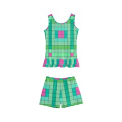 Checkerboard Squares Abstract Kids  Boyleg Swimsuit