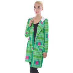 Checkerboard Squares Abstract Hooded Pocket Cardigan