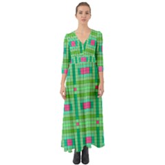 Checkerboard Squares Abstract Button Up Boho Maxi Dress