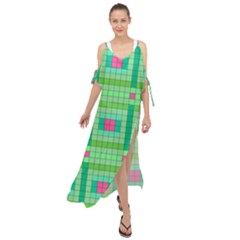 Checkerboard Squares Abstract Maxi Chiffon Cover Up Dress