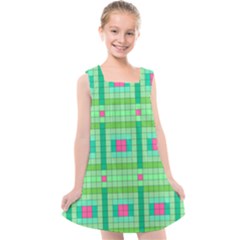 Checkerboard Squares Abstract Kids  Cross Back Dress