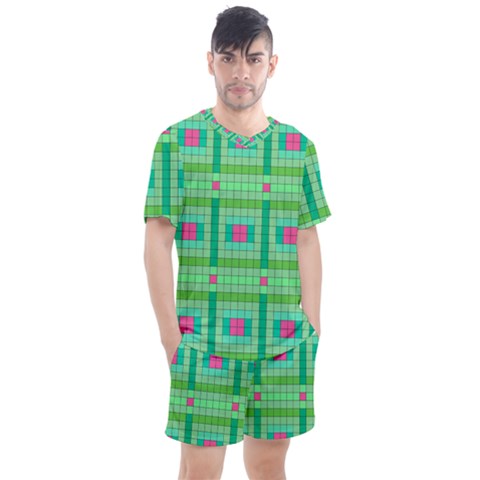 Checkerboard Squares Abstract Men s Mesh Tee And Shorts Set by Pakrebo