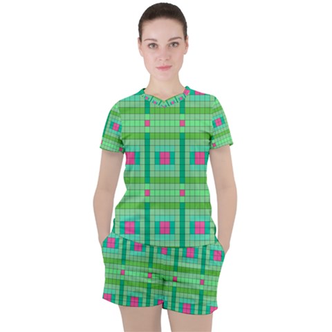 Checkerboard Squares Abstract Women s Tee And Shorts Set by Pakrebo