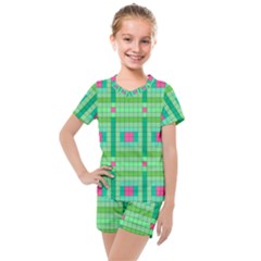 Checkerboard Squares Abstract Kids  Mesh Tee And Shorts Set