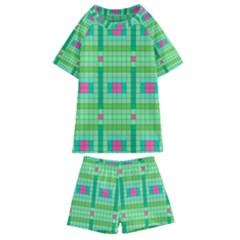 Checkerboard Squares Abstract Kids  Swim Tee And Shorts Set