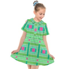 Checkerboard Squares Abstract Kids  Short Sleeve Shirt Dress