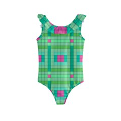 Checkerboard Squares Abstract Kids  Frill Swimsuit