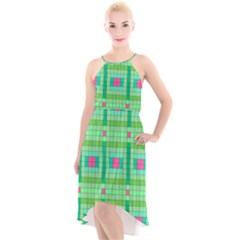 Checkerboard Squares Abstract High-low Halter Chiffon Dress 