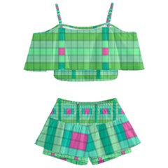 Checkerboard Squares Abstract Kids  Off Shoulder Skirt Bikini