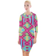 Checkerboard Squares Abstract Quarter Sleeve Hood Bodycon Dress