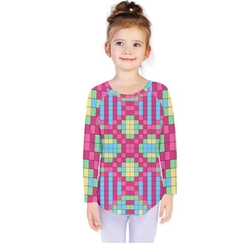 Checkerboard Squares Abstract Kids  Long Sleeve Tee by Pakrebo