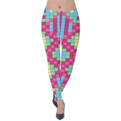 Checkerboard Squares Abstract Velvet Leggings by Pakrebo