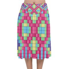 Checkerboard Squares Abstract Velvet Flared Midi Skirt by Pakrebo