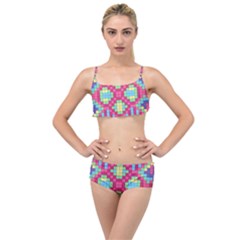 Checkerboard Squares Abstract Layered Top Bikini Set by Pakrebo