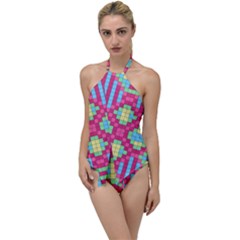 Checkerboard Squares Abstract Go With The Flow One Piece Swimsuit