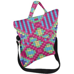 Checkerboard Squares Abstract Fold Over Handle Tote Bag