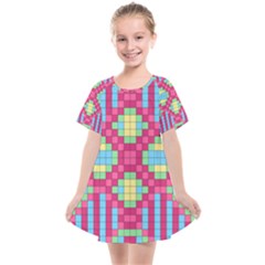 Checkerboard Squares Abstract Kids  Smock Dress