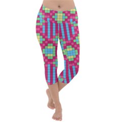 Checkerboard Squares Abstract Lightweight Velour Capri Yoga Leggings