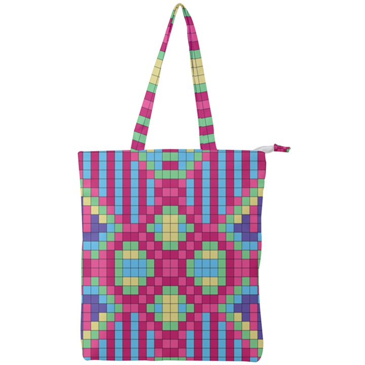 Checkerboard Squares Abstract Double Zip Up Tote Bag