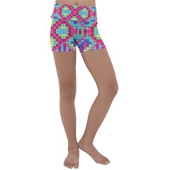 Checkerboard Squares Abstract Kids  Lightweight Velour Yoga Shorts