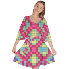 Checkerboard Squares Abstract Velour Kimono Dress