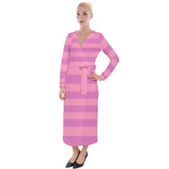 Pink Stripes Striped Design Pattern Velvet Maxi Wrap Dress