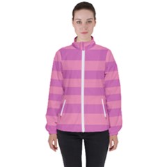 Pink Stripes Striped Design Pattern High Neck Windbreaker (women)