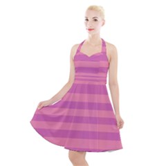 Pink Stripes Striped Design Pattern Halter Party Swing Dress 