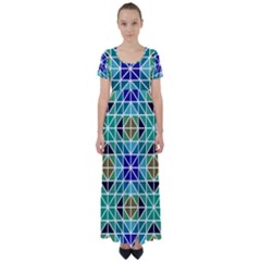 Mosaic Triangle Symmetry High Waist Short Sleeve Maxi Dress