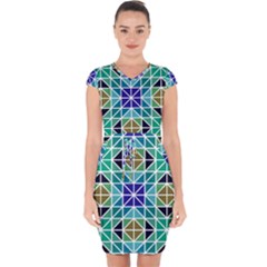 Mosaic Triangle Symmetry Capsleeve Drawstring Dress 