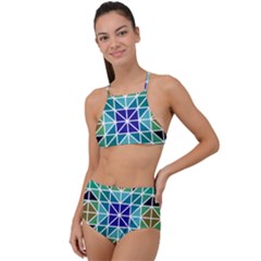 Mosaic Triangle Symmetry High Waist Tankini Set