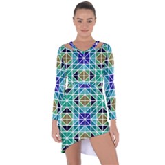 Mosaic Triangle Symmetry Asymmetric Cut-out Shift Dress by Pakrebo