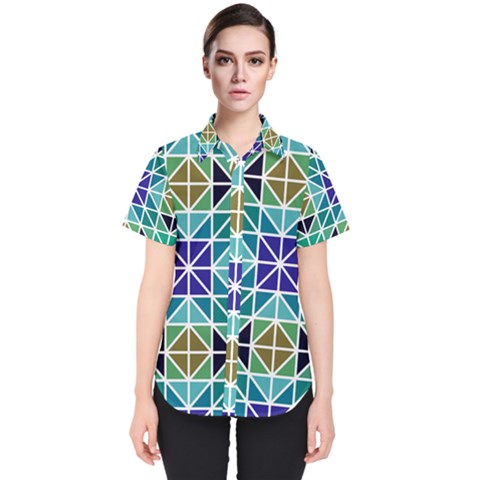 Mosaic Triangle Symmetry Women s Short Sleeve Shirt by Pakrebo